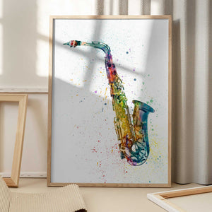 Tablou înramat „Saxophone Abstract Watercolor” de Michael Tompsett