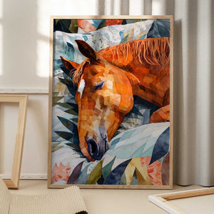 Tablou înramat „Animal Watercolor Art Horse Sleeping” de Justyna Jaszke
