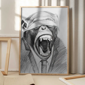 Tablou înramat „Monkey In A Suited Attire With A Blindfold” de Violeta Vollmer