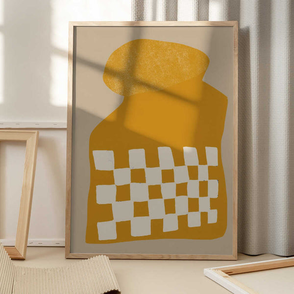Tablou înramat „Golden Checkered Form” de THE MIUUS STUDIO