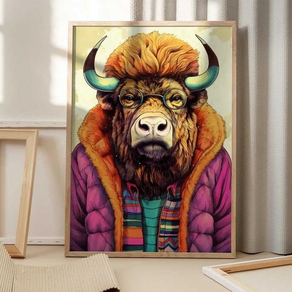 Tablou înramat „Buffalo Watercolor Animal Art (2)” de Justyna Jaszke