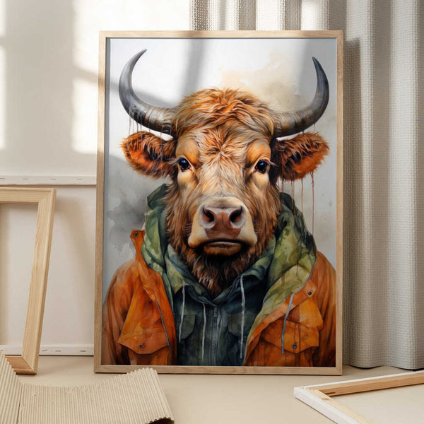 Tablou înramat „Buffalo Watercolor Animal Art (3)” de Justyna Jaszke