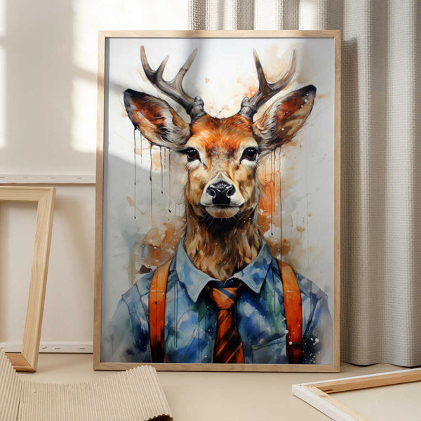 Tablou înramat „Deer Watercolor Animal Art (1)” de Justyna Jaszke