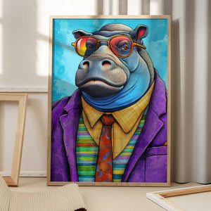 Tablou înramat „Hippopotamus Watercolor Animal Art” de Justyna Jaszke