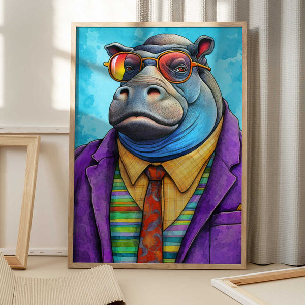 Tablou înramat „Hippopotamus Watercolor Animal Art” de Justyna Jaszke