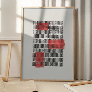 Tablou înramat „Crimson Grids” de THE MIUUS STUDIO