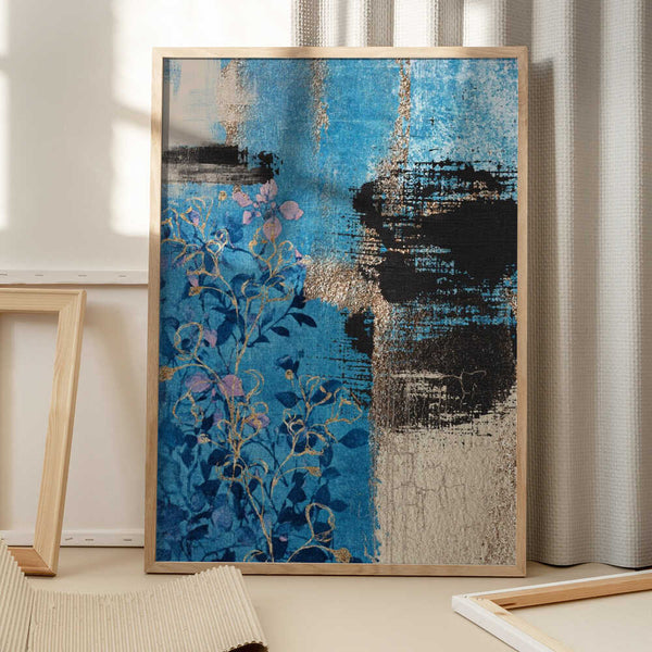 Tablou înramat „Denim Floral 1” de Sally Ann Moss