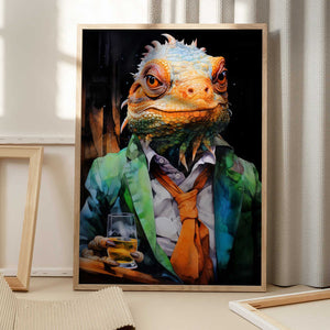 Tablou înramat „Chameleon Watercolor Animal Art” de Justyna Jaszke