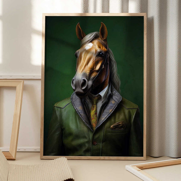 Tablou înramat „Elegant Green Horse Animal Art” de Justyna Jaszke