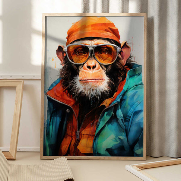 Tablou înramat „Gorilla Watercolor Animal Art” de Justyna Jaszke