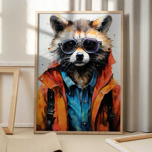 Tablou înramat „Raccoon Hipster Watercolor Animal Art” de Justyna Jaszke
