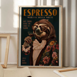 Tablou înramat „Art Deco Espresso Martini Drinking Sloth” de The Whiskey Ginger