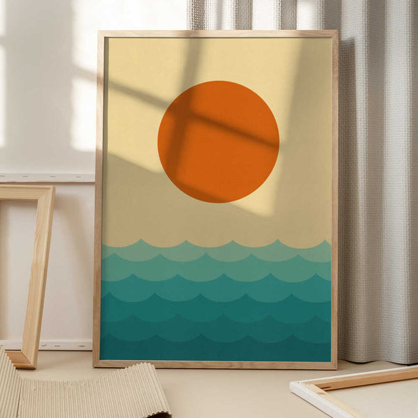 Tablou înramat „Stylized Sunset Over Waves” de Vitor Costa
