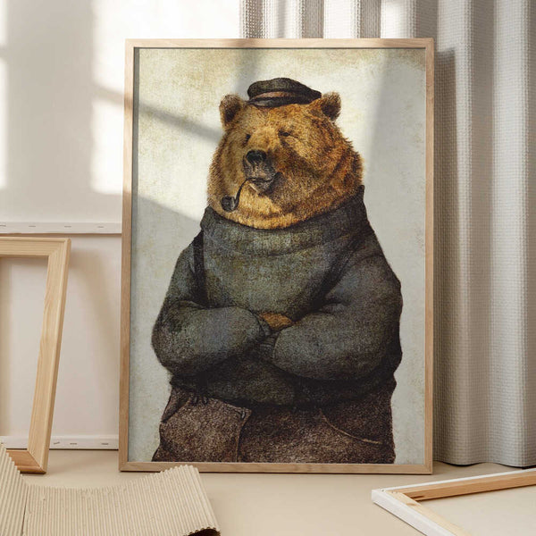Tablou înramat „Bear Dressed In A Sweater And Cap” de Mike Koubou