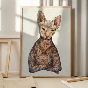 Tablou înramat „Stylish Tattoo Cat” de Mike Koubou