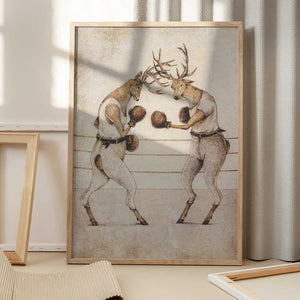 Tablou înramat „Deer Fight Vintage Style” de Mike Koubou
