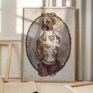 Tablou înramat „Tattooed Boxer Pup” de Mike Koubou