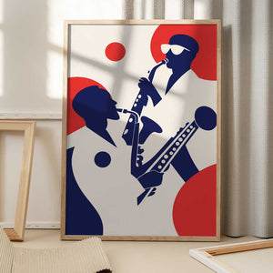 Tablou înramat „Silhouettes of Musicians Playing Saxophones” de Layla Oz