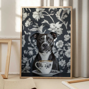 Tablou înramat „The Latte Loving Staffy” de SHANDU
