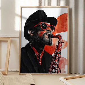 Tablou înramat „Saxophonist music art” de Justyna Jaszke