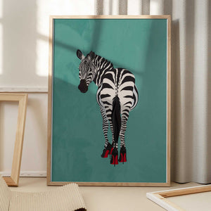 Tablou înramat „Zebra in heels teal” de Sarah Manovski