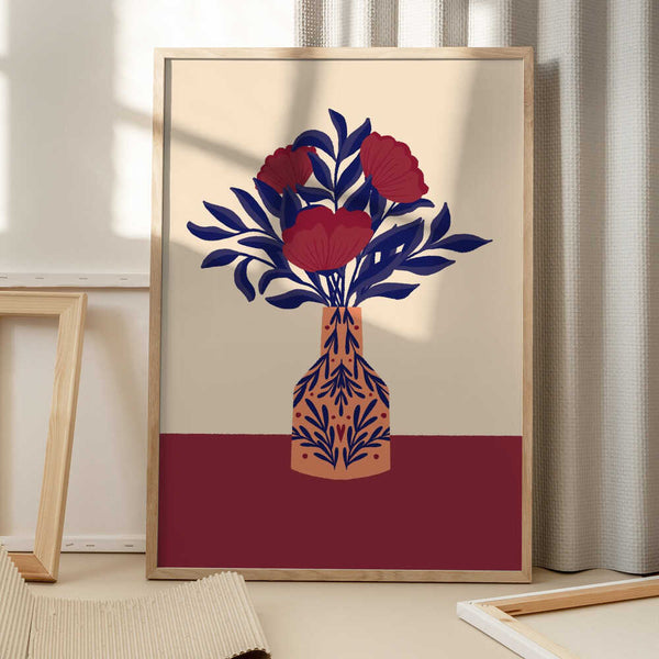 Tablou înramat „Burgundy Poppies In a Vase” de Angela Minca