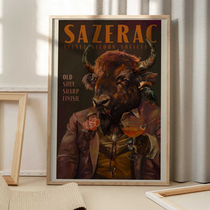Tablou înramat „Buffalo Drinking Sazerac Cocktail. Alcohol &amp; Liquor Bar Art” de The Whiskey Ginger