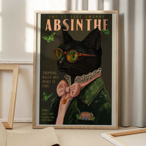 Tablou înramat „Chic Absinthe Cat Alcohol &amp; Cocktail Bar Art” de The Whiskey Ginger