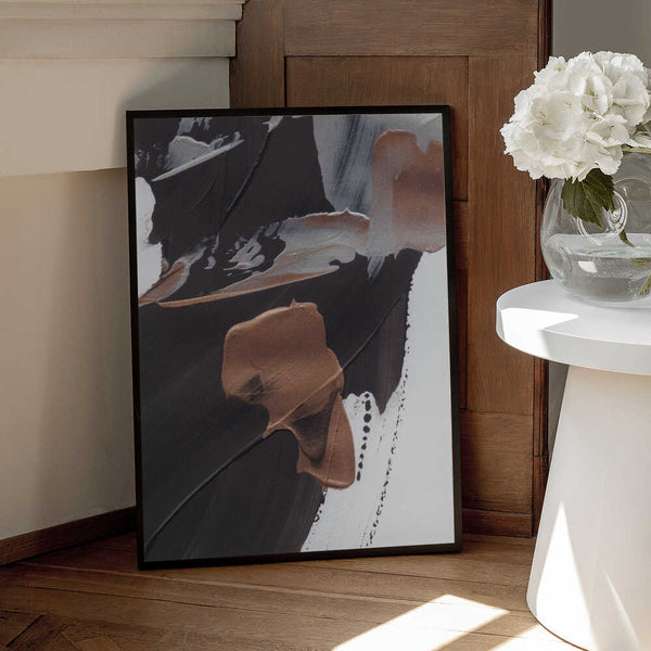 Tablou înramat „Dynamic Brushstrokes in Brown and Copper” de uplusmestudio