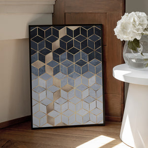 Tablou înramat „Soft Blue Gradient Cubes” de Elisabeth Fredriksson