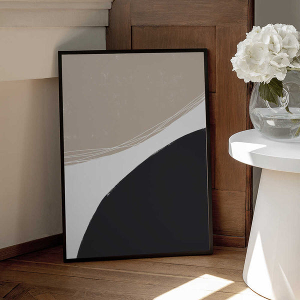 Tablou înramat „Beige And Black Organic Shapes” de uplusmestudio
