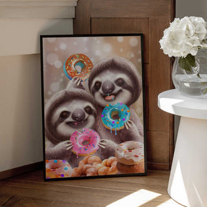 Tablou înramat „SLOTHS EATING DONUTS” de Adam Lawless