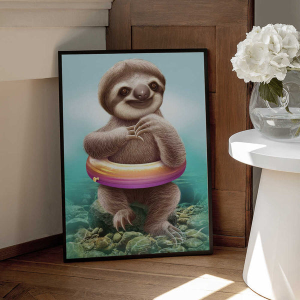 Tablou înramat „YOUNG SLOTH WITH BUOY” de Adam Lawless