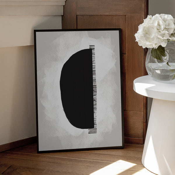 Tablou înramat „Black Shape Against A Textured White Background” de uplusmestudio