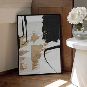 Tablou înramat „Abstract Black and Gold-6” de Sally Ann Moss