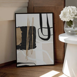 Tablou înramat „Abstract Black and Gold-5” de Sally Ann Moss