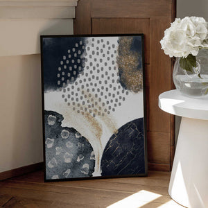 Tablou înramat „Abstract Black and Gold-3” de Sally Ann Moss