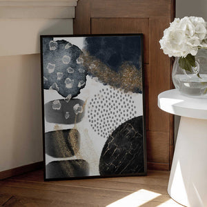 Tablou înramat „Abstract Black and Gold-2” de Sally Ann Moss