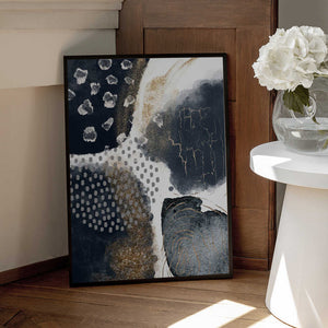 Tablou înramat „Abstract Black and Gold-1” de Sally Ann Moss