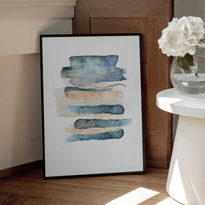 Tablou înramat „Atlantic Blue Abstract-1” de Sally Ann Moss