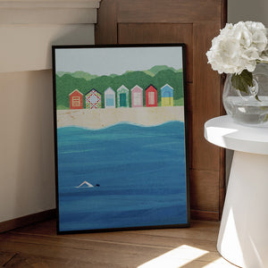 Tablou înramat „Beach Huts” de longwayhome