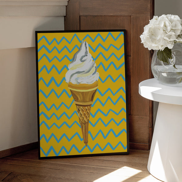 Tablou înramat „Ice Cream Yellow Zigzag” de Alice Straker