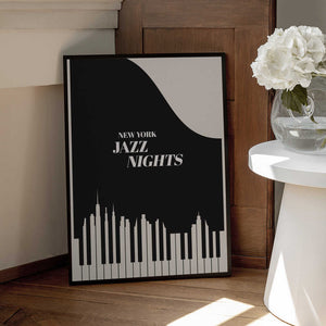 Tablou înramat „Jazz Nights Nyc   Black” de Kubistika