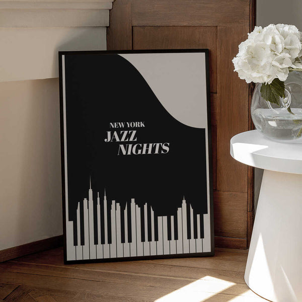 Tablou înramat „Jazz Nights Nyc   Black” de Kubistika