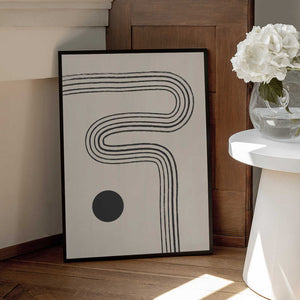 Tablou înramat „Black Curved Lines and a Circle” de Elena Ristova