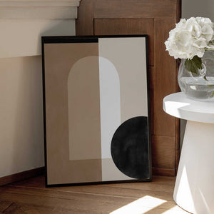 Tablou înramat „Geometric Shapes in Earthy Tones with a Black Circle” de Elena Ristova