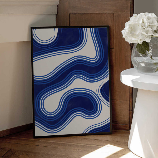 Tablou înramat „Blue Wave Patterns” de Elena Ristova