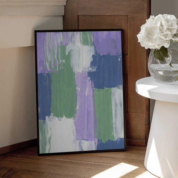 Tablou înramat „Bold Brushstrokes in Lavender Green and Blue Hues” de uplusmestudio