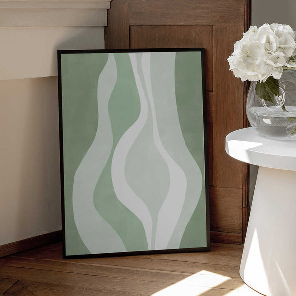 Tablou înramat „Organic Shapes In Soft Green And White Hues” de Elena Ristova