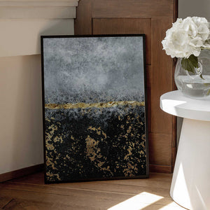 Tablou înramat „Gold Black Abstract” de Bilge Paksoylu